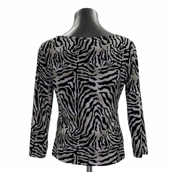 BLACK Tan Zebra Print Long Sleeve Boat Neck Top - Picture 2 of 11